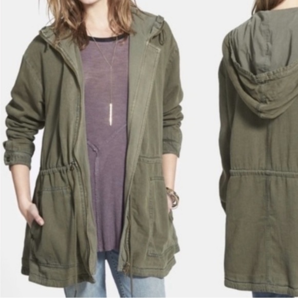 Free People Distressed Military Parka Zipper Jacket Casual Sleek Fit Olive Green - Picture 10 of 10